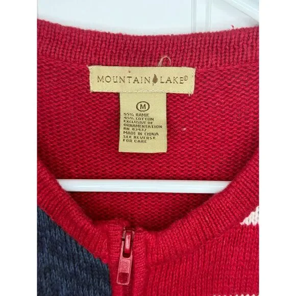 Mountain Lake Americana Flag Zip-Up Knit Cardigan Vintage 90s Patriotic 4th July - Picture 7 of 10